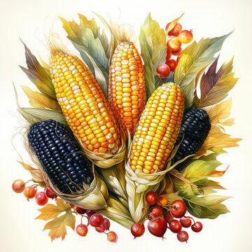 recommend clip art: Watercolor Corn, clipart Illustration, Generative Ai