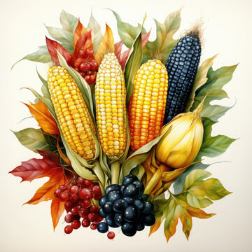 recommend clip art: Watercolor Corn, clipart Illustration, Generative Ai