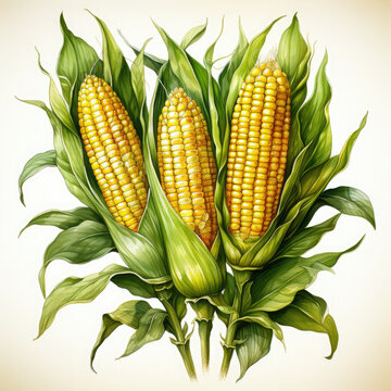 recommend clip art: Watercolor Corn, clipart Illustration, Generative Ai