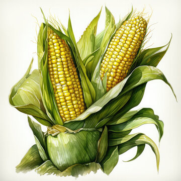 recommend clip art: Watercolor Corn, clipart Illustration, Generative Ai