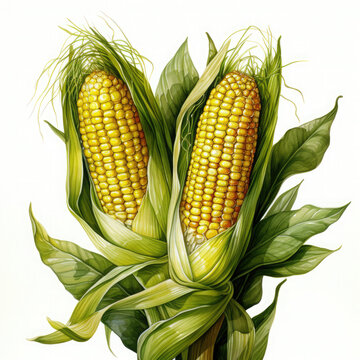 recommend clip art: Watercolor Corn, clipart Illustration, Generative Ai