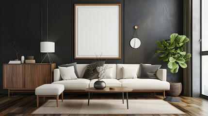 Simplicity in Style: Japanese Interior Design with Mid-Century Sofa and Wooden Cabinet