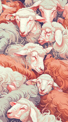 a bunch of sheep falling asleep dystopian