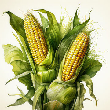 recommend clip art: Watercolor Corn, clipart Illustration, Generative Ai