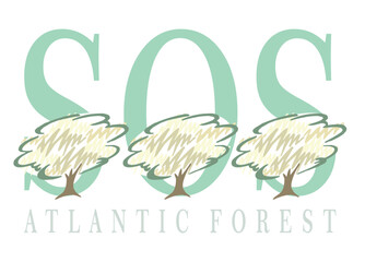 Illustration of stylized trees with text on preserving the Atlantic forest.