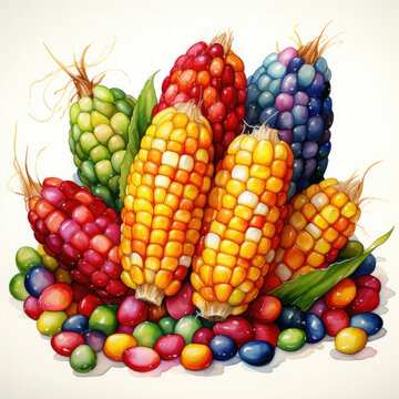recommend clip art: Watercolor Corn, clipart Illustration, Generative Ai