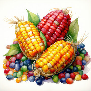recommend clip art: Watercolor Corn, clipart Illustration, Generative Ai
