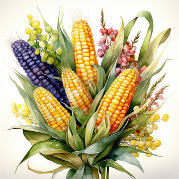 recommend clip art: Watercolor Corn, clipart Illustration, Generative Ai