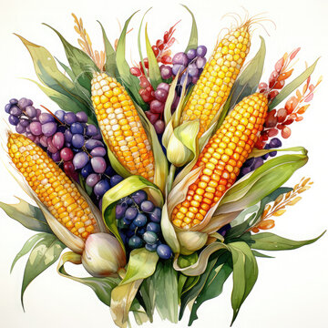 recommend clip art: Watercolor Corn, clipart Illustration, Generative Ai