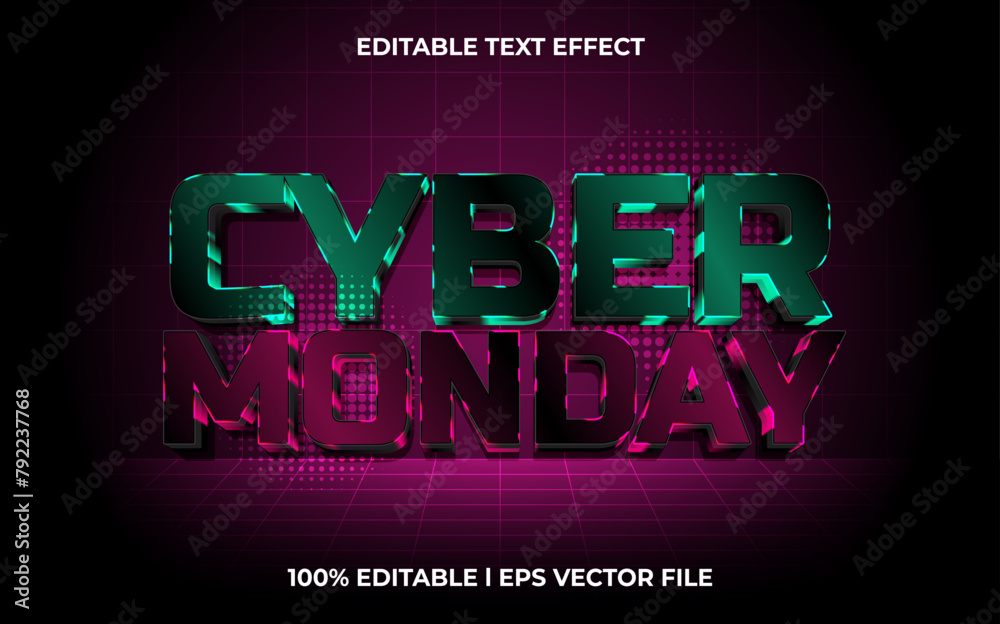 Poster cyber monday 3d editable vector text effect. glow style text effect.