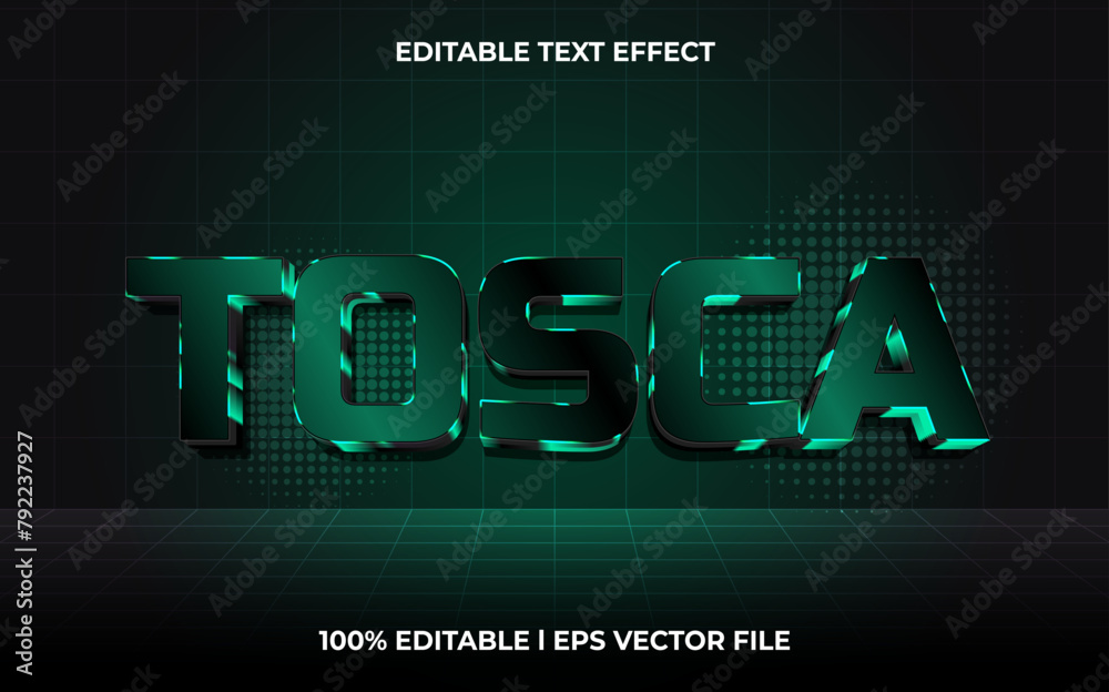 Poster tosca 3d editable vector text effect. glow style text effect.