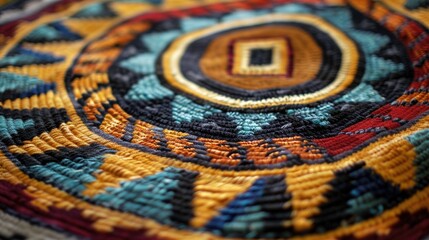 Intricate spiral patterns woven into a traditional native blanket