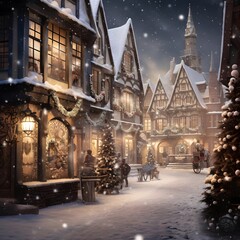 Beautiful Christmas and New Year holidays background. Snowfall in the city.