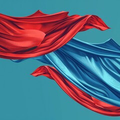 Vector illustration of red and blue superhero capes flying in the wind