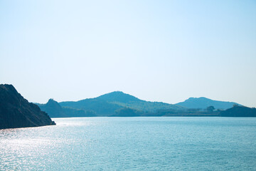 Yanguan Resort, Haining City, Zhejiang Province-river beach scenery under clear sky