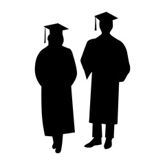 Boy and girl student graduated ceremony silhouette vector