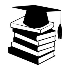 Stack your final thesis and graduation cap vector icon