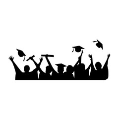 Students graduate throwing cap silhouette vector