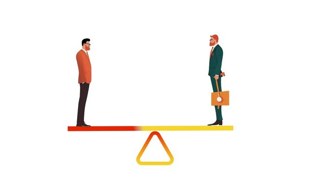 Negotiation for business winning, agreement or partnership deal for both benefit, merger and acquisition, professional talk concept, businessman ,negotiation over balance seesaw.