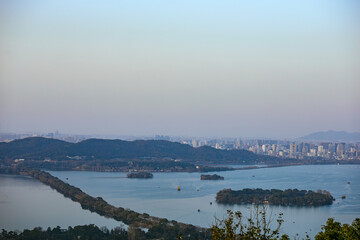 West Lake Scenic Spot in Hangzhou, Zhejiang Province - Jiuyao Mountain overlooks the West Lake and city scenery