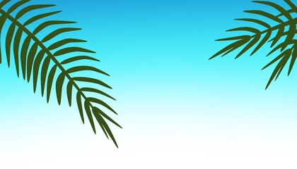 Fototapeta na wymiar illustration of blue sky and tree leaves, palm trees, tropical theme, summer, background, copy space, banner
