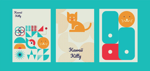 Kawaii Cats vector illustration  Smiling Kitty, cute and round-faced cat