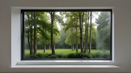 Modern residential window with trees behind .Generative AI