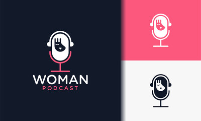  Illustration vector graphic of creative Women podcast logo icon design template. Beauty, talk, mic, premium vector