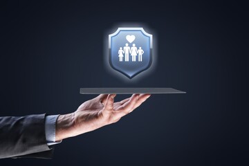 Supporting family concept, Businessman protective family silhouette.