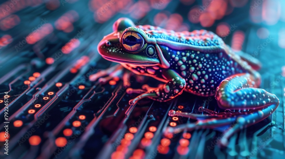 Wall mural big data visualization. a digital frog in flow information. information aesthetic design. generative