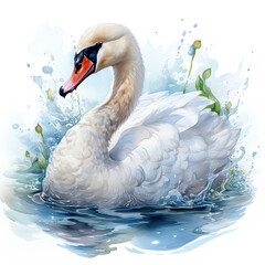 Watercolor Swan, clipart Illustration, Generative Ai - obrazy, fototapety, plakaty