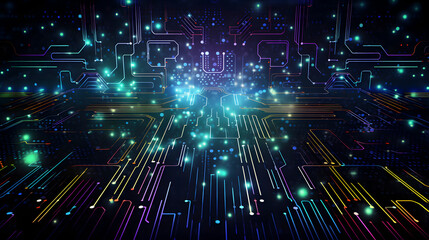 Obraz premium Digital technology neon abstract geometric circuit graphic poster web page PPT background