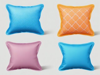 Collection set of pinky double coat hair cushion pillow cover, front side lying view on transparent cutout, PNG file