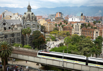 Medellin, Antioquia. Colombia - December 6, 2023. Metro system with a long route of 26 km with 21...