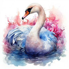 Watercolor Swan, clipart Illustration, Generative Ai