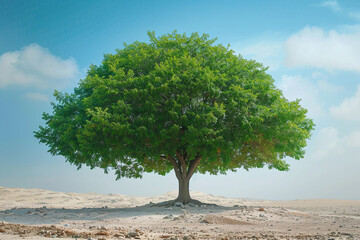 Lonely tree in the desert, Generative Ai - obrazy, fototapety, plakaty