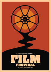 Movie and film festival poster template design background vintage retro style with film reel