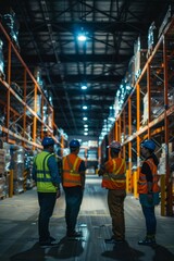 Group of warehouse supervisors overseeing operations and ensuring safety protocols are followed during the night shift, Generative AI