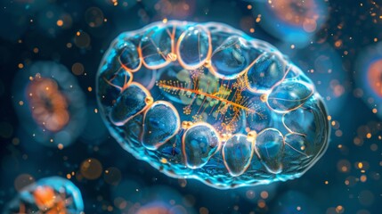 A closer look at a singlecelled protozoa revealing its impressive range of internal structures and organelles. The nucleus mitochondria - obrazy, fototapety, plakaty