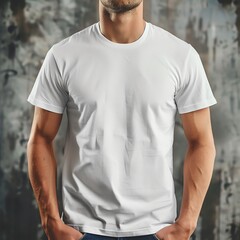 Men's White T-Shirt Mockup dull wall background