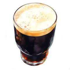 Watercolor Glass of Dark Beer with Creamy Foam Seen from the Top