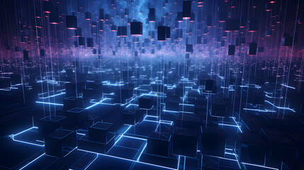 Fototapeta premium Digital technology cyberpunk blockchain networks transferring information PPT background