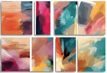 'pieces abstract illustration collection vector blank background contemporary original A4 sheet painting abstraction four set'