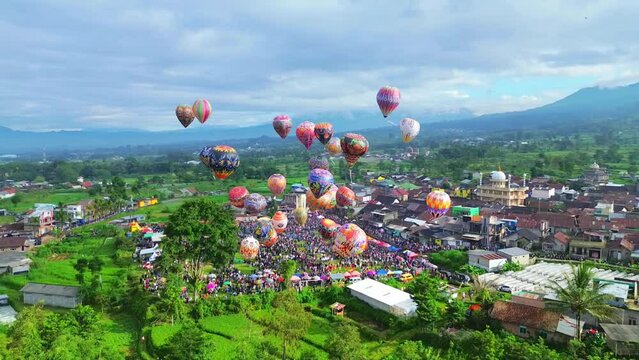 Hot Air Balloon Festival in Wonosobo, Indonesia. Colorfull hot air balloon festival is similar in Cappadocia.
