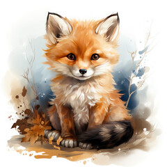 Fototapeta premium Watercolor fox sitting on the moon, clipart Illustration, Generative Ai