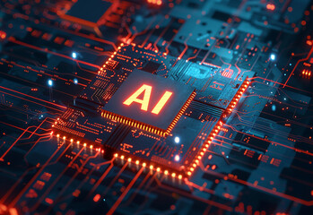 AI brain circuit board icon, Artificial intelligence technological chip