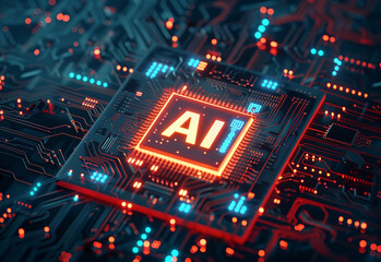 AI brain circuit board icon, Artificial intelligence technological chip