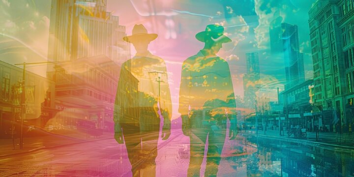 Abstract surreal illustration on the theme of cowboys. Cowboy aesthetics.