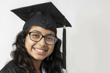 Joyful Latina Young Woman in Graduation Cap Celebrating Academic Achievement with Bright Smile
