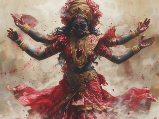goddess Kali Ma performing the dance of creation, preservation and destruction, Hindu deity, goddess of death and destruction	
